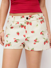 100% Cotton Mid Rise Strawberry Graphic Micro Shorts