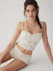 Lace Sweetheart Crop Top & Low Rise Shorts Loungewear Set