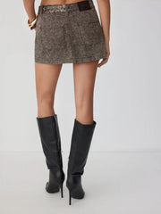 Denim Acid Wash Lace-Up Zip Mini Skirt