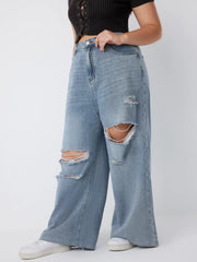 High Waist Ripped Straight Leg Jeans Curve & Plus