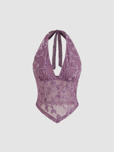 V-neck Halter Knotted Floral Mesh Tank Top