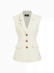 Woven Notched Collar Three-Button Blazer Vest