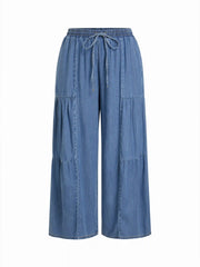 Denim Mid Rise Drawstring Ruched Wide Leg Jeans Curve & Plus