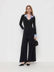 Cotton Collar V-neck Two Tone Striped Bodysuit