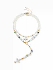 CROSS BEADED LAYERED NECKLACE