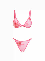 V-neck Floral Binding Trim Triangle Bikini Set