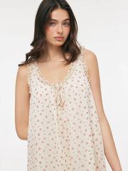 Chiffon V-Neck Ditsy Floral Ruffled Trim Oversized Babydoll Mini Dress