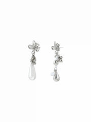 FLOWER & FAUX PEARL DROP EARRINGS