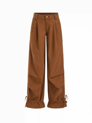 Washed Denim Low Rise Drawstring Wide Leg Trousers