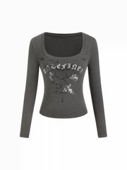 Square Neck Long Sleeve Graphic Tee