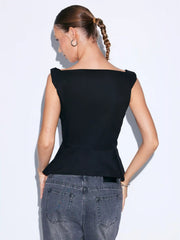 Cotton-blend Sweetheart Ruched Peplum Hem Top