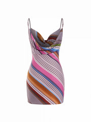 Striped Cowl Neck Cami Mini Dress