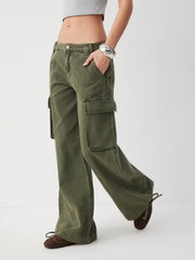 Cider Denim Low Rise Drawstring Wide Leg Cargo Jeans