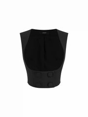 Scoop Neck Double Breasted Crop Blazer Vest