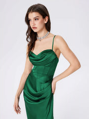 Satin Sculptural Cowl Neck Cami Corset Maxi Dress