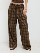 Mid Rise Checks Pocket Wide Leg Trousers With Belt