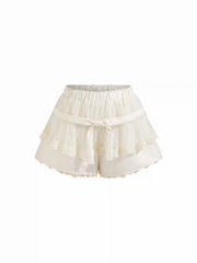 Mid Rise Lace Trim Tiered Micro Shorts