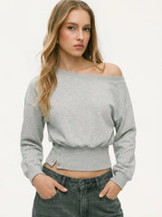 Cotton-blend Asymmetrical Neck Sweatshirt