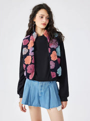 Turtle Neck Floral Pattern Zipper Vest