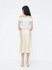 Petite Satin Ruffle Bias Cut Midi Skirt