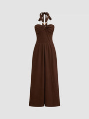 Halter Neckline Kontted Beaded Ruched Jumpsuit