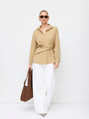 Collar Long Sleeve Metal Detail Knotted Blouse