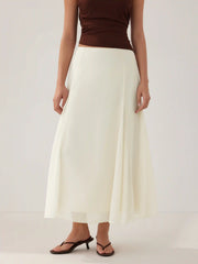 Chiffon Mid Rise Draped A-line Maxi Skirt