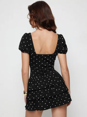 Cotton-blend Sweetheart Puff Sleeve Ruched Tiered Mini Dress
