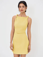 Boat Neck Twist Ruched Mini Dress