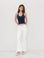 Knit Halter Neckline Rib Button Crop Top