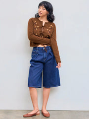 Floral Embroidery Knotted Cardigan