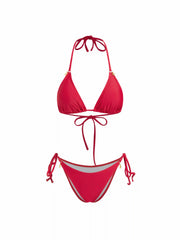 Halter Neckline Metal Detail Triangle Bikini Top & Tie Side Bikini Bottom Set