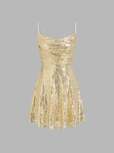 Sequin V-neck Solid Lace Up Mini Dress