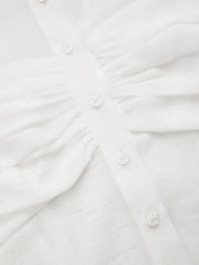 Chiffon Stand Collar Long Sleeve Ruffle Tie Front Ruched Blouse