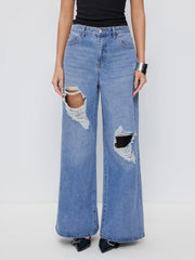 Cider Denim Low Rise Cut Out Ripped Baggy Jeans