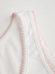 Cotton Square Neck Floral Applique Slim Tank Top