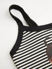 Striped Dog Graphic Scoop Neckline Crop Cami Top