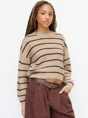 Striped Knit Round Neckline Long Sleeve Top