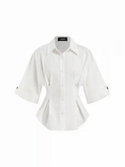 Cotton-blend Ruched Short Sleeve Blouse