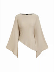 Boat Neck Batwing Long Sleeve Asymmetrical Blouse