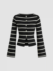 Knit Boat Neck Stripe Cardigan