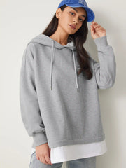 Knit Patchy Drawstring Hoodie