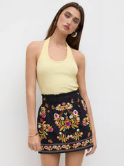 Cotton-blend Halter Neckline Solid Top