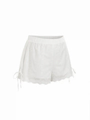 Cotton-blend Mid Rise Embroidery Tie Side Split Pointed Hem Oversized Shorts Curve & Plus
