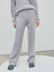 Fuzzy Mid Waist Straight Leg Metallic Knitted Trousers