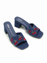 CHERRY PATTERN CHUNKY HEELED SANDALS