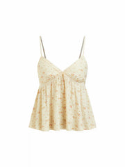 Ditsy Floral V-Neck Lace Trim Bowknot Oversized Cami Top
