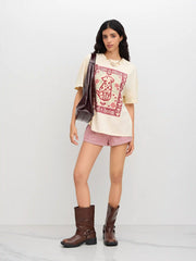 Cotton-blend Floral Dog Graphic Oversized Tee
