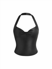 Faux Leather Halter Neckline Crop Top