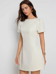 Round Neckline Puff Sleeve Mini Straight Dress